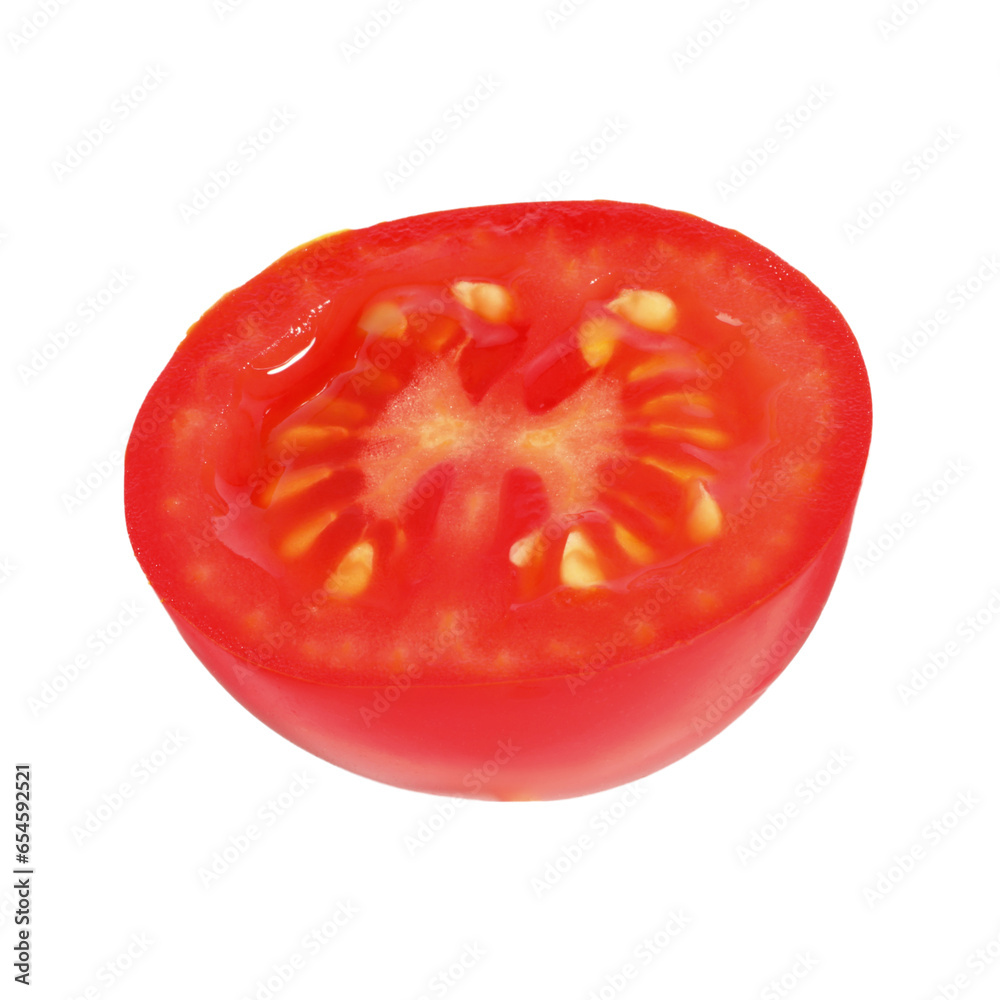 Half of ripe cherry tomato isolated on white Half of ripe cherry tomato isolated on white