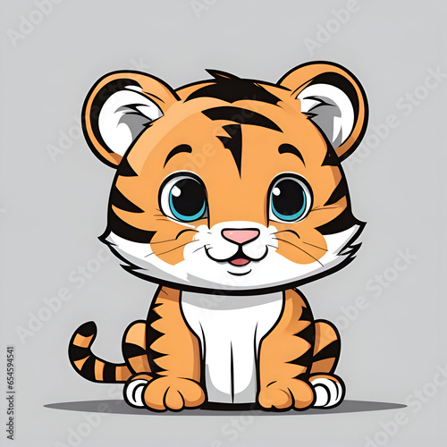 Cute tiger cartoon character vector illustration. Cute tiger cub sitting.