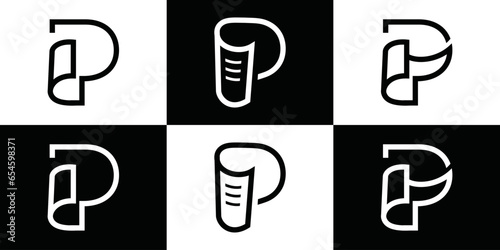 Collection of Letter P monograms. P logo. Logo emblem for paper mills. Letter P as paper roll.