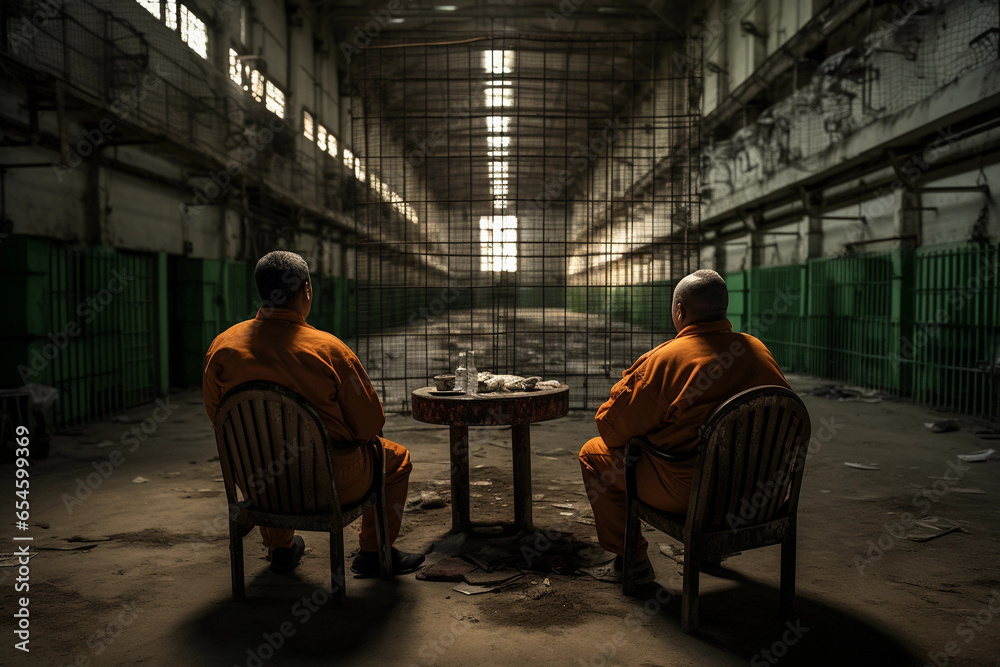 Two Men Chatting in a Prison Ward