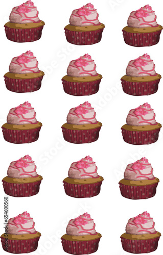 Vanilla cupcakes topped with pink frosting pattern vector 