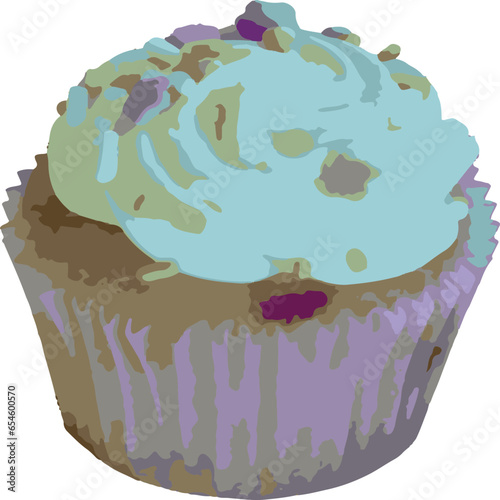 Vanilla cupcake topped with Yellow frosting vector