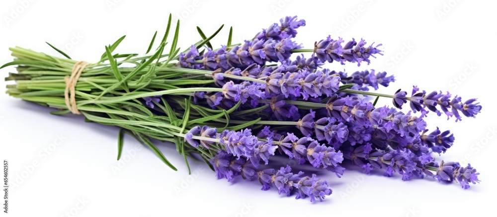 Fototapeta premium Isolated bouquet of lavender flowers and leaves for alternative medicine design