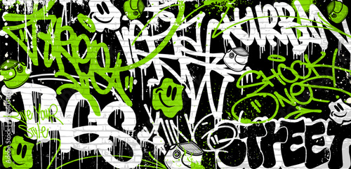 Graffiti background with throw-up, scribble and tagging in vibrant colors. Abstract graffiti in vector illustrations. photo