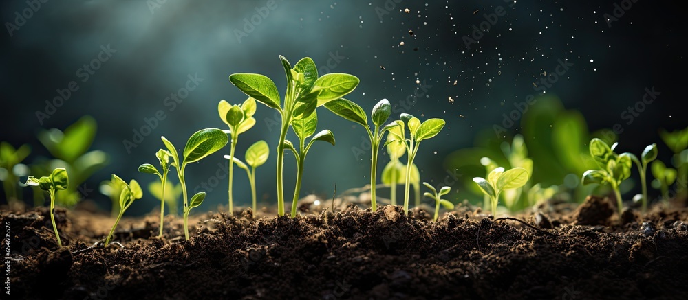 Healthy seedlings depend on nutrient rich soil showcased by the digital mineral nutrients symbol - obrazy, fototapety, plakaty 