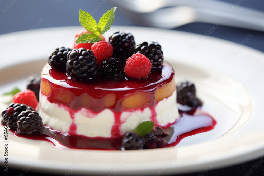 Tempting Danish Delicacy: A Vibrant Close-up of Rødgrød med Fløde, a Mouthwatering Culinary Art with Creamy Summer Berries Tempting Danish Delicacy: A Vibrant Close-up of Rødgrød med Fløde, a Mouthwatering Culinary Art with Creamy Summer Berries