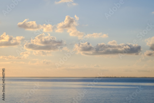 Sunrise and sunset over the horizon of the Caribbean Sea  the Bahamas  the North Atlantic Ocean 