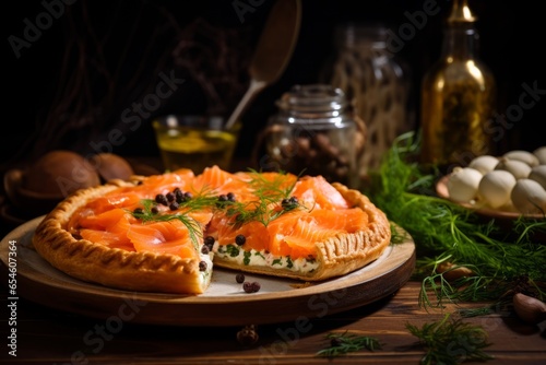 Mouthwatering Flavors of a Homemade Finnish Salmon Pie, Showcasing the Flaky Perfection and Aromatic Delicacy of this Traditional Nordic Culinary Delight