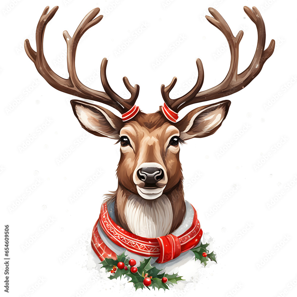 Christmas reindeer with red ribbon, Reindeer illustration, No background , transparent png. Christmas reindeer with red ribbon, Reindeer illustration, No background , transparent png.