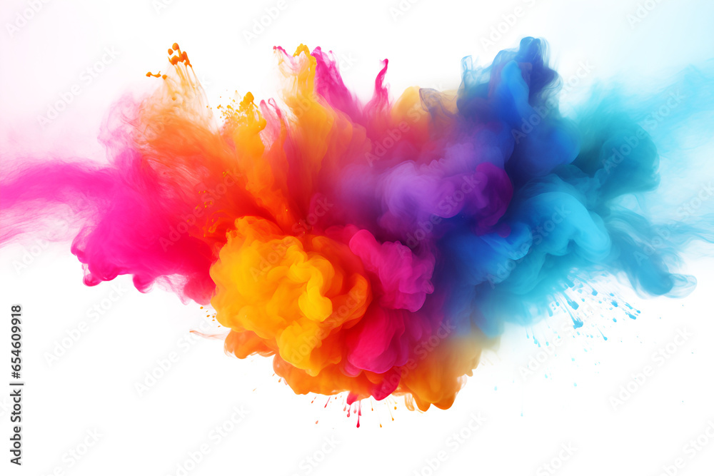 Explosion of colored powder on a white background, Generative AI