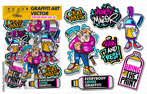 Graffiti art vector sticker illustration. Set of vector design with colorful ...