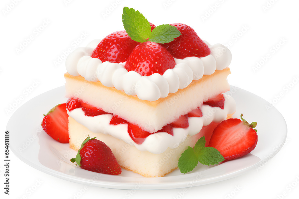 Delicious cake with strawberry on transparent background, Generative AI