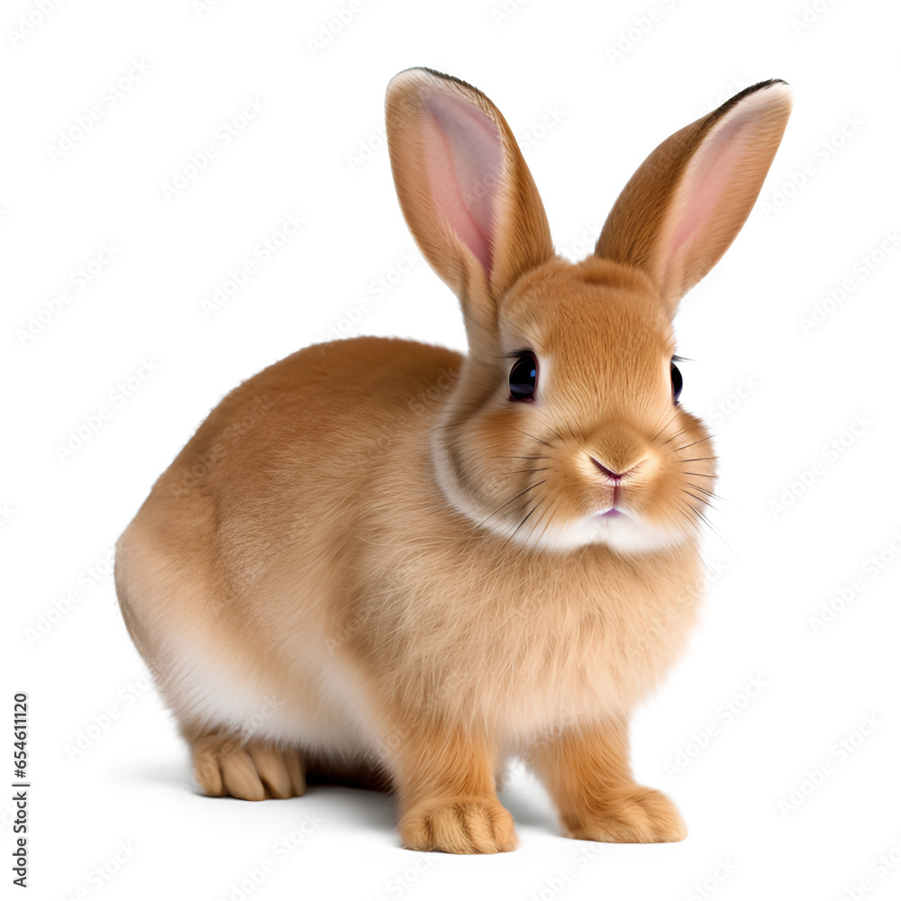 Cute brown rabbit on transparent background, Generative AI