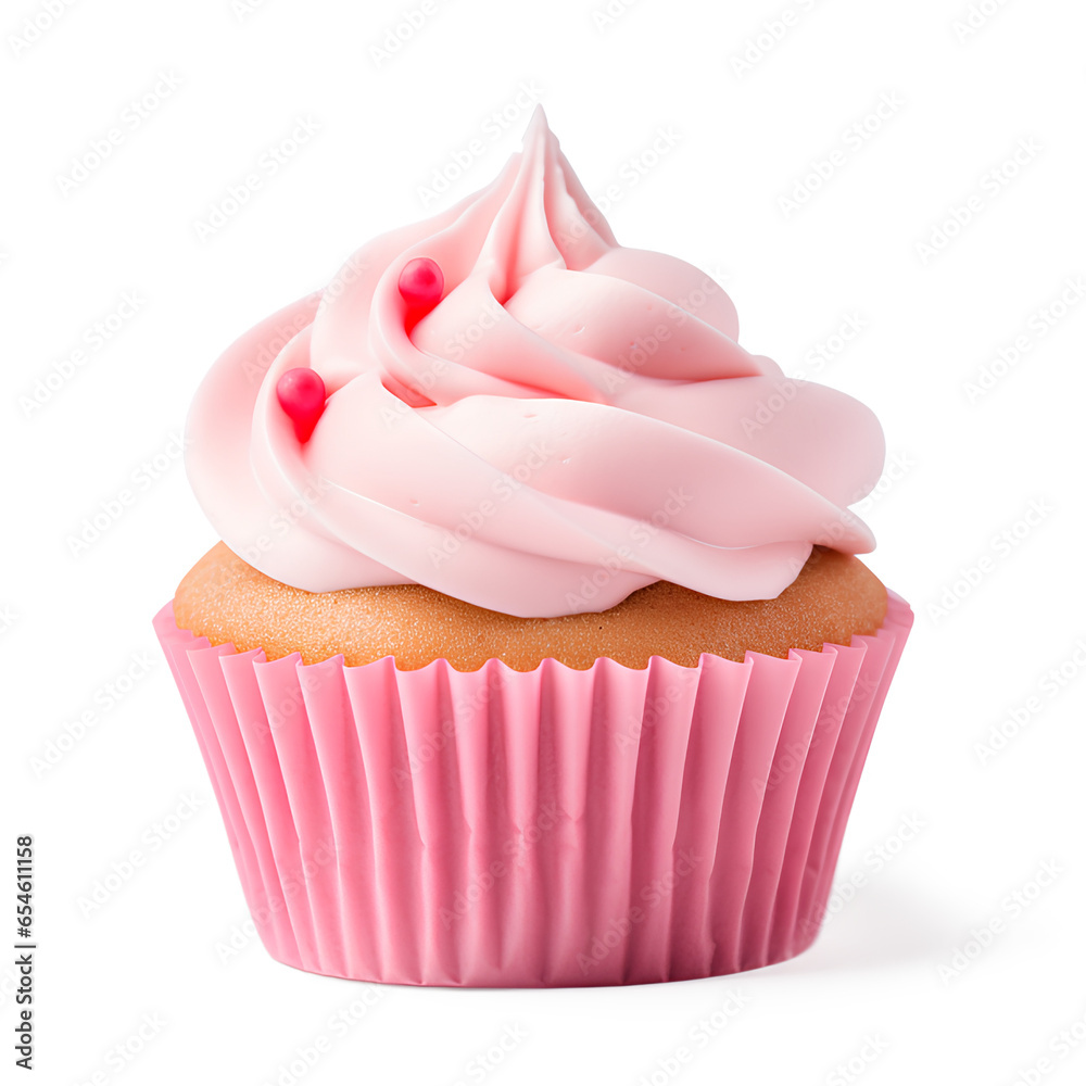 Delicious pink cupcake isolated on transparent background, Generative AI Delicious pink cupcake isolated on transparent background, Generative AI