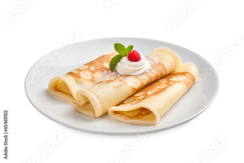 Crepes stuffed in white plate isolated on transparent background, Generative AI