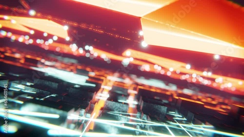 3d Render artwork visuals, fantastic animation Futurisc with lights. Concept dynamic and surreal VJ loop for music videos, night clubs, audiovisual show and performance, LED screens and projection map