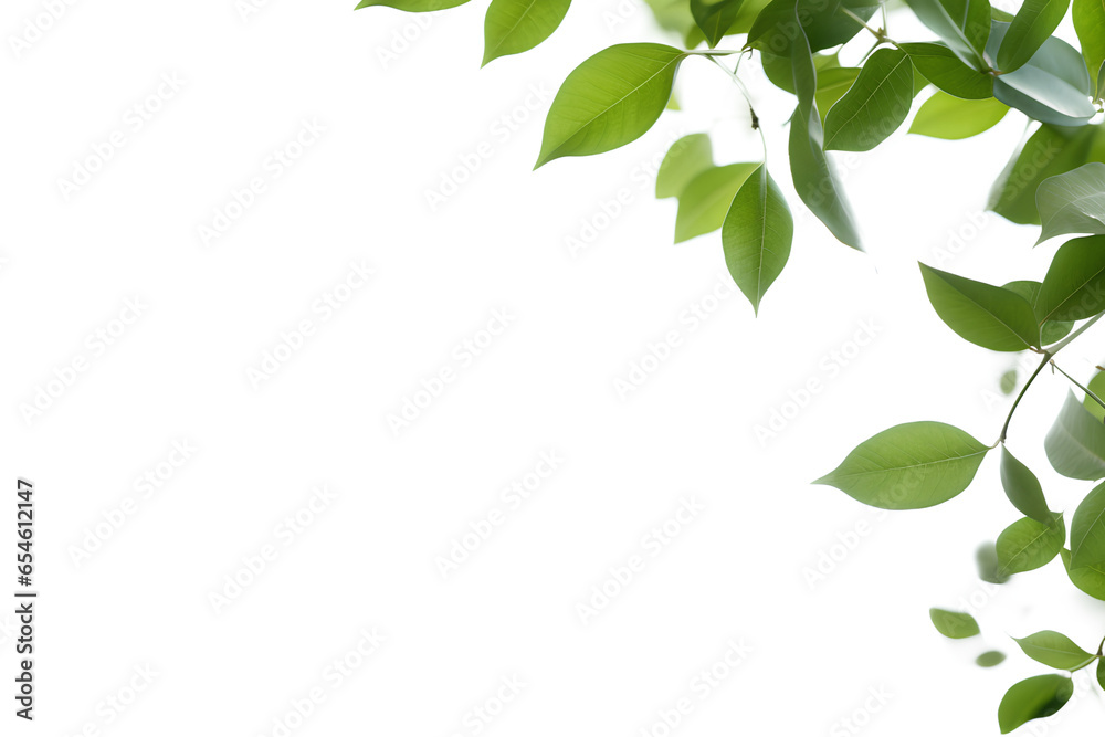 Green leaves on a white surface on a transparent background, generative ai
