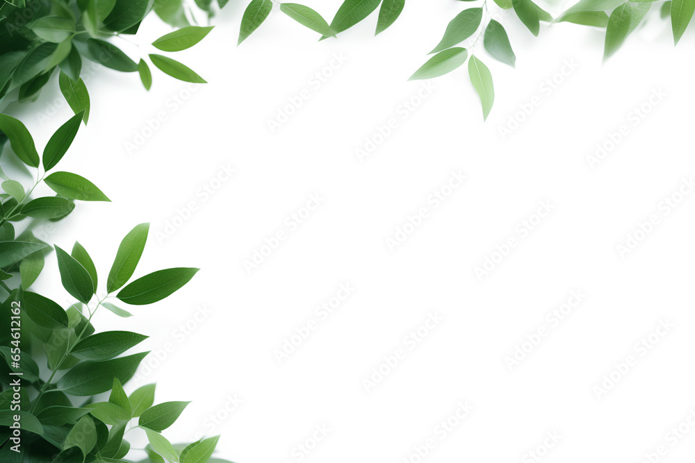 Green leaves on a white surface on a transparent background, generative ai