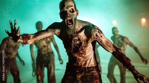 Creepy scary zombie attack. Halloween. Horror movie