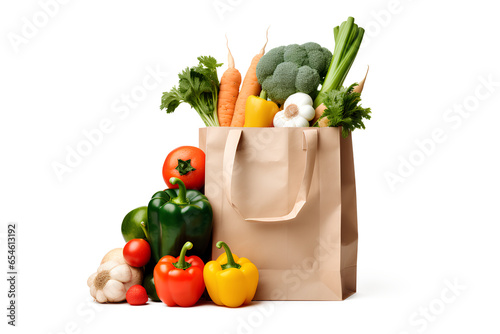 Paper Bag with Market Food Isolated on a Transparent Background, Generative AI