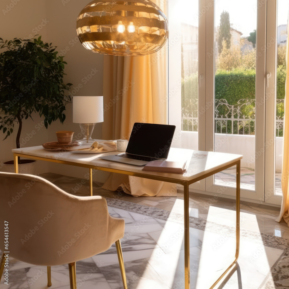 Fototapeta premium a natural light shining on a gold marble 