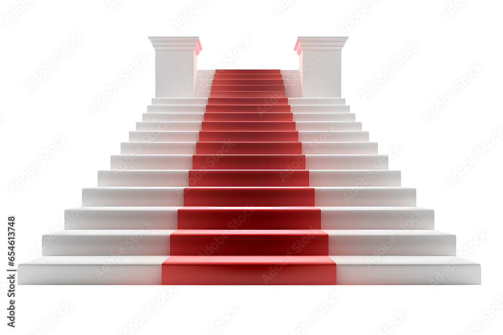 Red Carpet White Stairs Realistic Illustration on Transparent Background, Generative AI Red Carpet White Stairs Realistic Illustration on Transparent Background, Generative AI