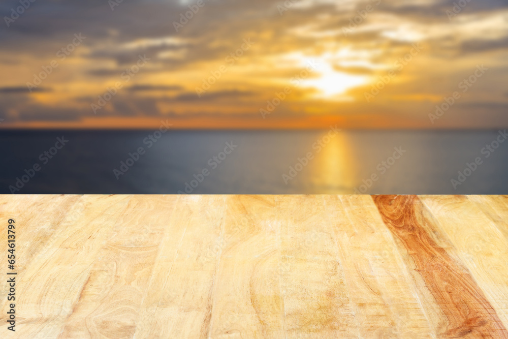 Wooden table. Summer background. with the sunset