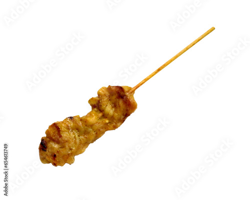 Thai pork grilled stick or moo ping with bamboo stick isolate on a white background.