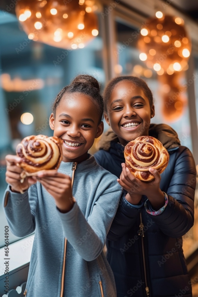 Sweetie beauties Two playful young women holding donuts against their eyes and smiling while standing against the garage door : Generative AI