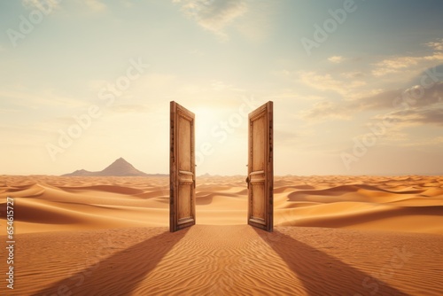 Old retro doors in the desert. Background with selective focus and copy space