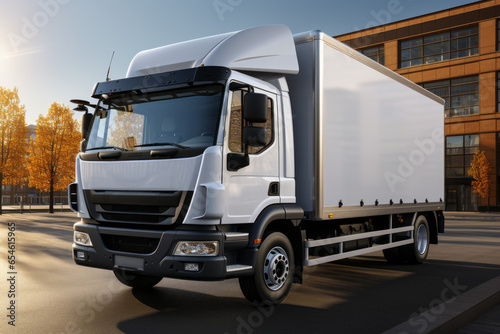 Retail delivery and service truck. Transport logistics concept. Background with selective focus and copy space