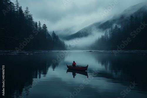 moors and foggy water in a single canoe