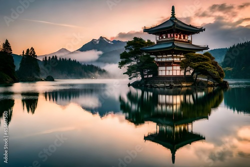 chinese temple in the morning photo