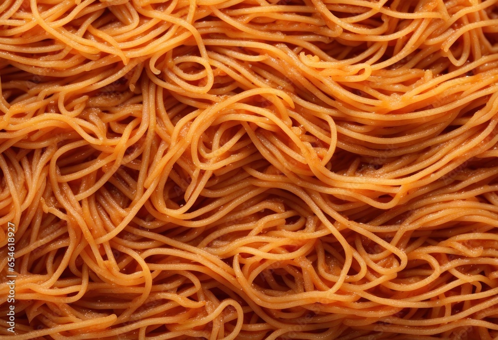 Close up of spaghetti background. Pasta carbonara recipe banner, top view. Italian noodles texture, generated by AI