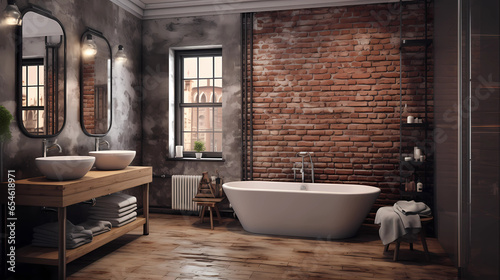 Modern Bathroom with Exposed Brick