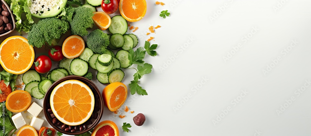 Salad with fresh veggies feta cheese and fruits ideal for a healthy or vegetarian meal