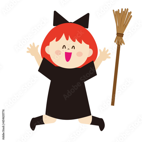 魔女の仮装をしている元気な女の子のイラスト