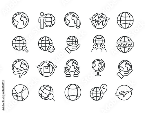 Globe and earth thin line icons. Editable stroke. For website marketing design, logo, app, template, ui, etc. Vector illustration.