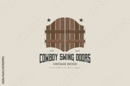 Vintage cowboy door logo, western saloon door vector symbol