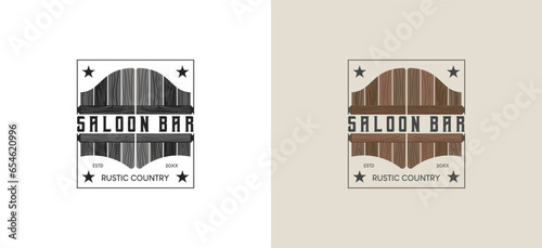 Vintage cowboy door logo design template, western saloon door vector symbol