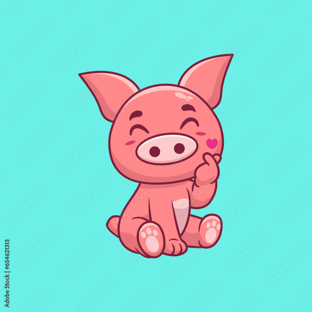 Cute pig with love sign hand cartoon vector icon illustration .animal nature concept isolated Cute pig with love sign hand cartoon vector icon illustration .animal nature concept isolated