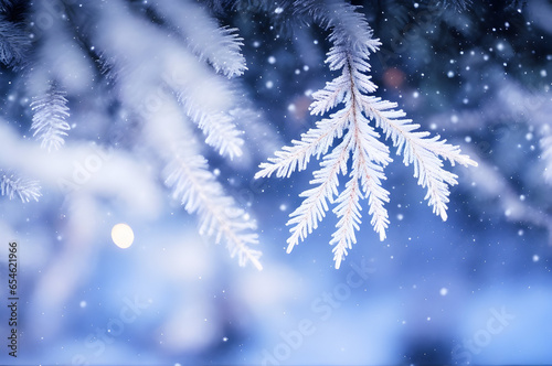 Christmas background with bokeh and snowflakes.