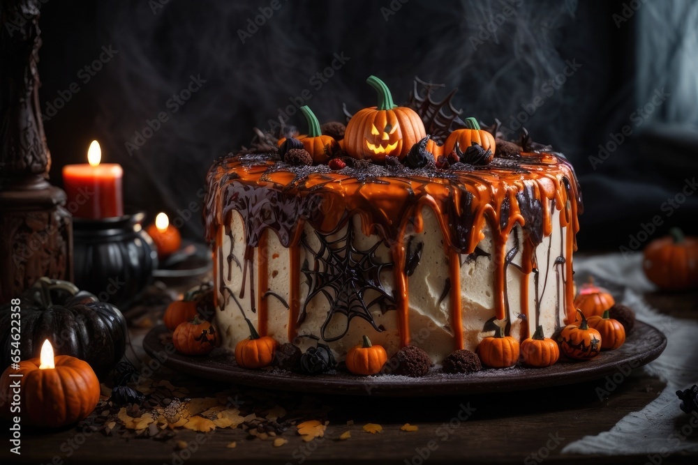 Halloween pumpkin and candle cake Hyper-Realistic High-Resolution Spooky Yet Tempting, Delicious, AI Generated Halloween pumpkin and candle cake Hyper-Realistic High-Resolution Spooky Yet Tempting, Delicious, AI Generated