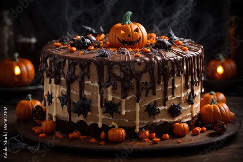 Halloween pumpkin and candle cake Hyper-Realistic High-Resolution Spooky Yet Tempting  Delicious  AI Generated