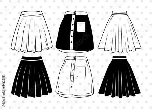 Long Skirt SVG, Skirt Silhouette, Short Skirt Svg, Ladies Fashion Svg, Western Dress Svg, Ladies Wear Svg, Women Dress Svg, Skirt Bundle