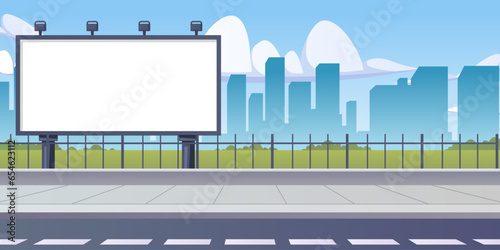 Blank advertising billboard on street. Commercial advertisement outdoor.