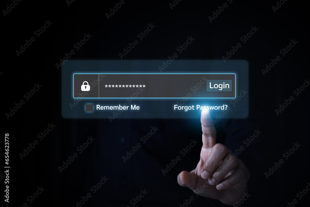 Businessman hand touch screen login username and password identity or sign up register of cyber security internet access join social or personal data protection or forget pass key unlock. Businessman hand touch screen login username and password identity or sign up register of cyber security internet access join social or personal data protection or forget pass key unlock.