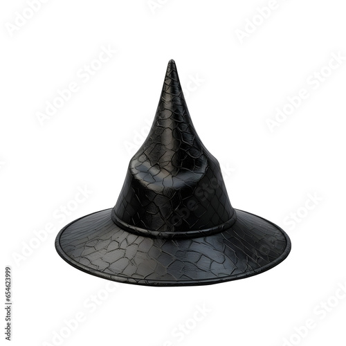 Black Witch hat for Halloween festival, Isolated Object (PNG) on transparent background, AI