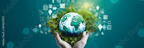 	 Background of eco-friendliness, environmental protection, sustainability, greenness of earth and coexistence of humans and nature.