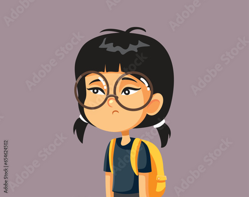 Unhappy Student Feeling Depressed and Anxious Vector Cartoon Illustration. Sad little girl being bullied having law self esteem
